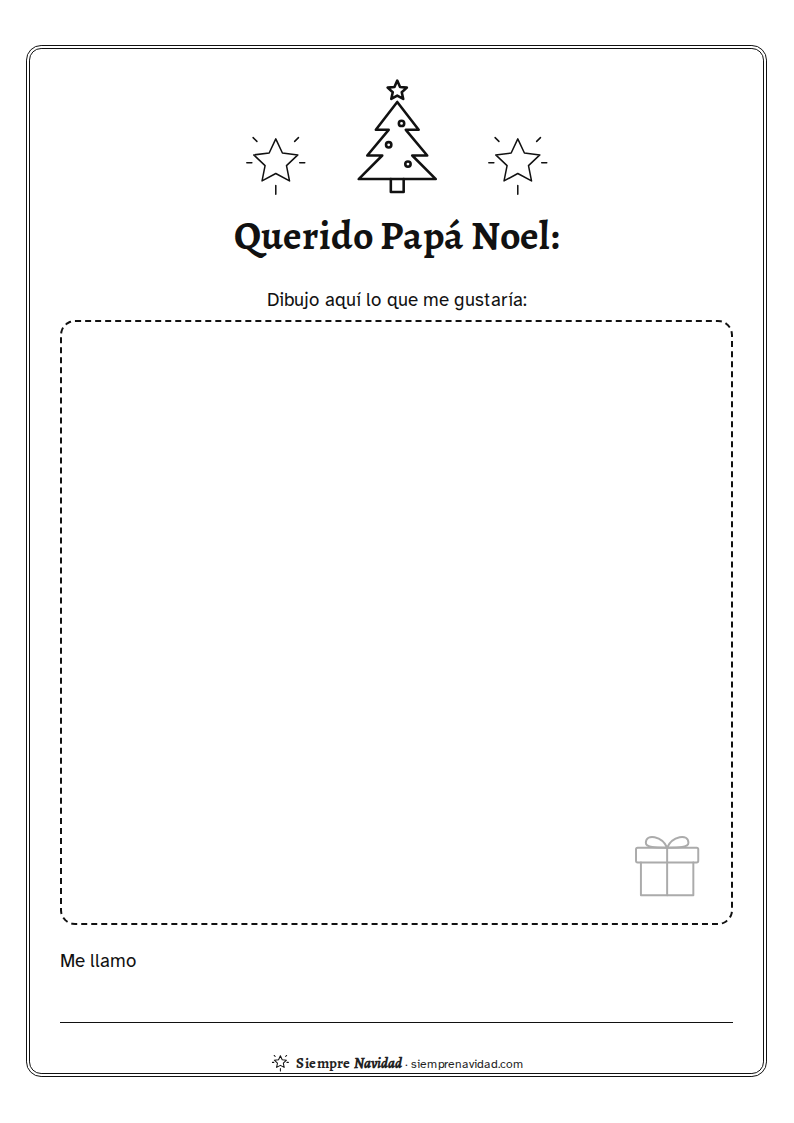 Carta a Papá Noel para dibujar los regalos, para niños que todavía no escriben