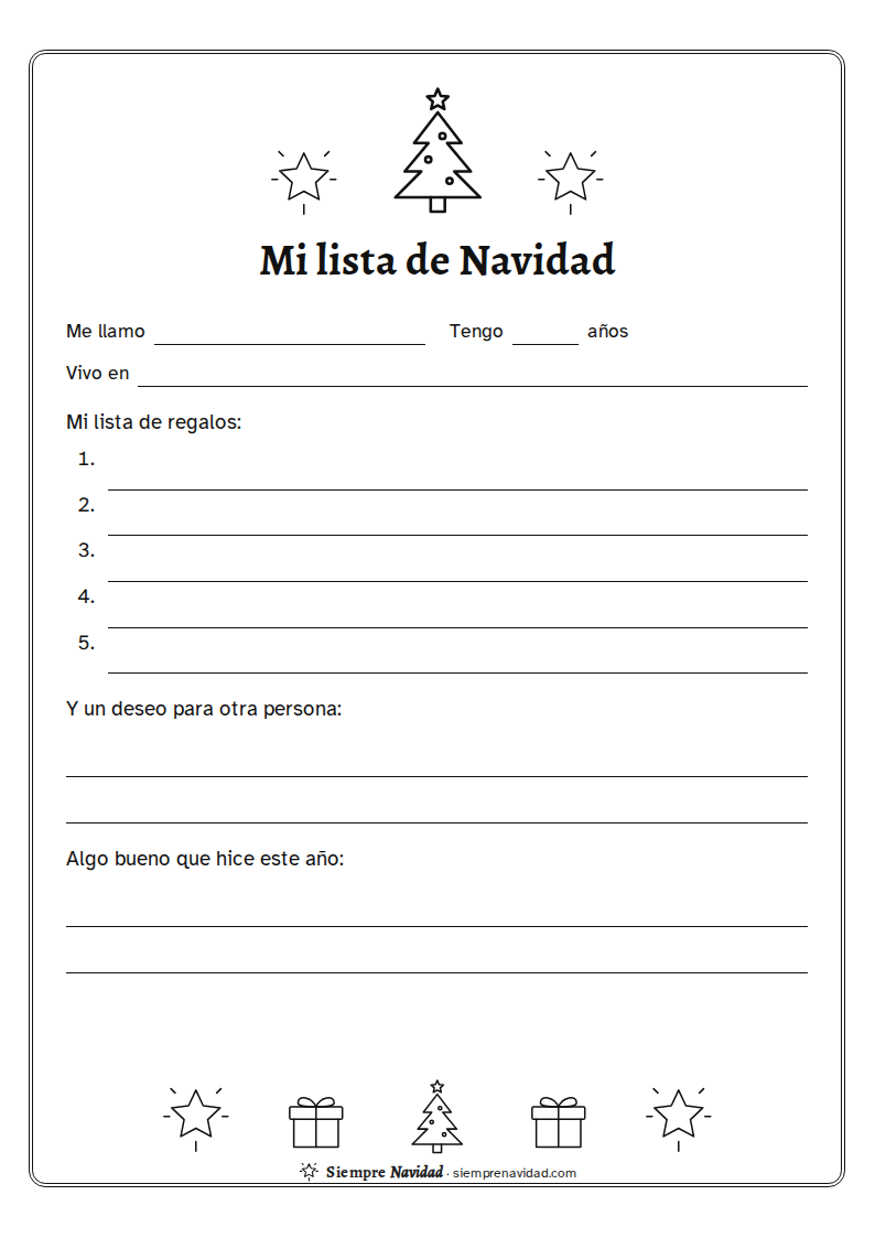 Lista de regalos de Navidad con un deseo para otra persona