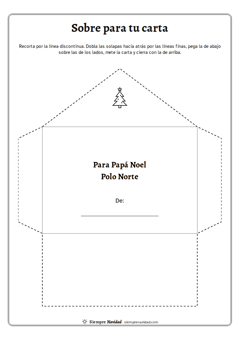 Sobre para recortar y doblar, dirigido a Papá Noel, Polo Norte