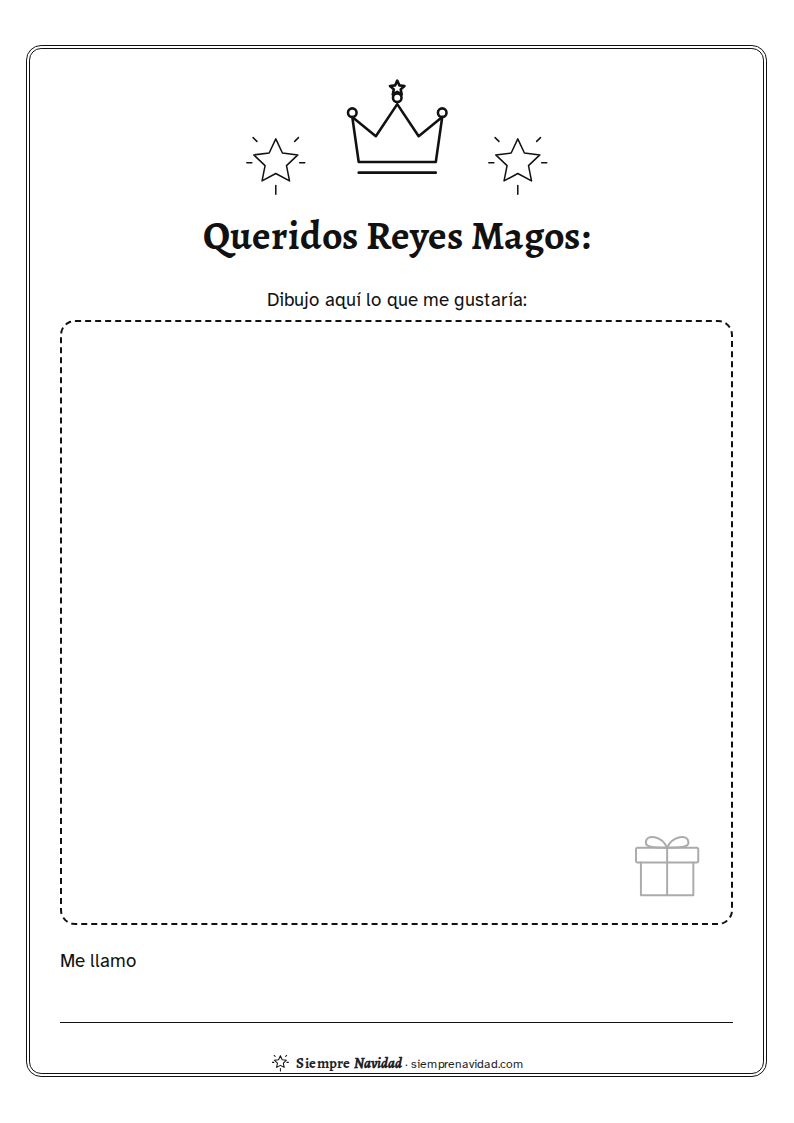 Carta a los Reyes Magos para dibujar los regalos, para niños que todavía no escriben